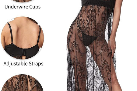 Women'S plus Size Lingerie Sexy Split Maxi Long Gown Sheer Dress