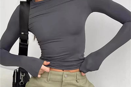 Women Long Sleeve T Shirt Spring Autumn Solid Slim Fit Casual Shirts Female Pullovers Basic Tee Y2K Clothes Streetwear Crop Tops