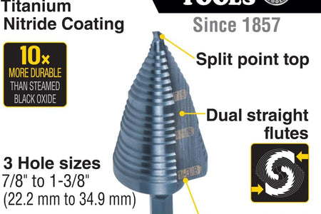KTSB15 Step Drill Bit #15 Double Fluted 7/8 to 1-3/8-Inch